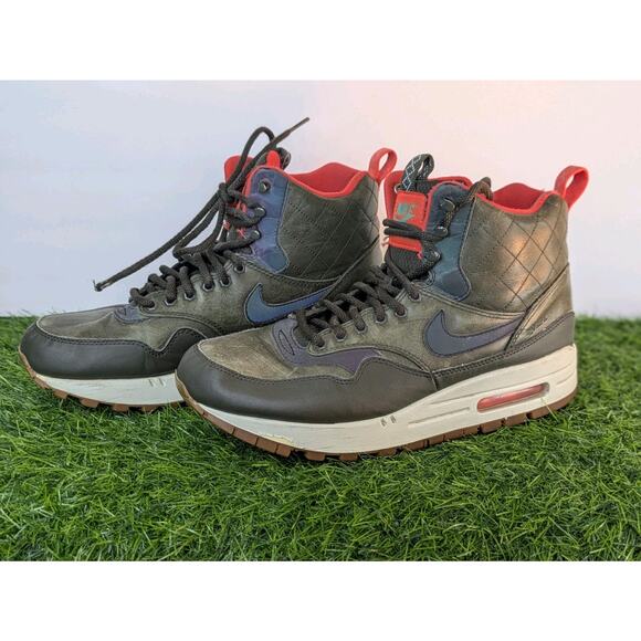 2015 Sz 8.5 Wmns Air Max 1 Mid Sneaker Boot Shoe 'Sequoia' 807307-300 Green Red - Picture 3 of 16